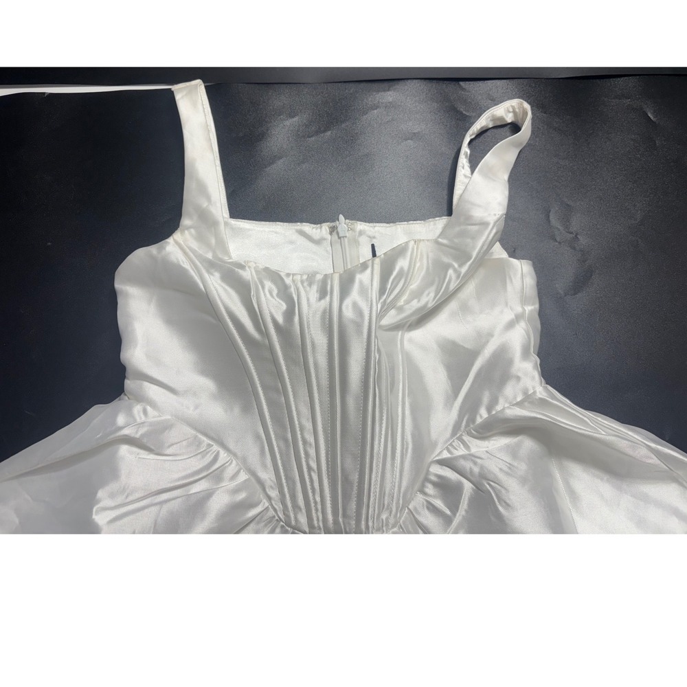 Lulus Bubbly Love White Satin Corset Mini Dress Square Neck Skater Fit and Flare - Picture 3 of 9